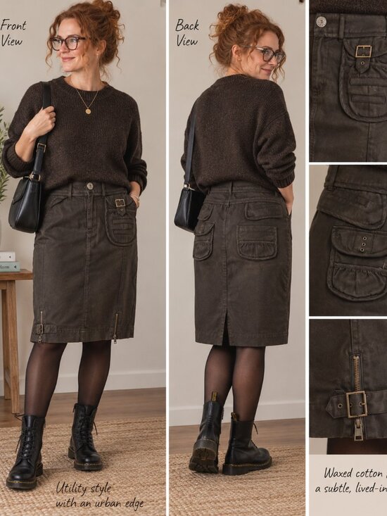 Not the Same Dresses & Skirts - Not the Same Waxed Cotton Utility Skirt Brown EU 46